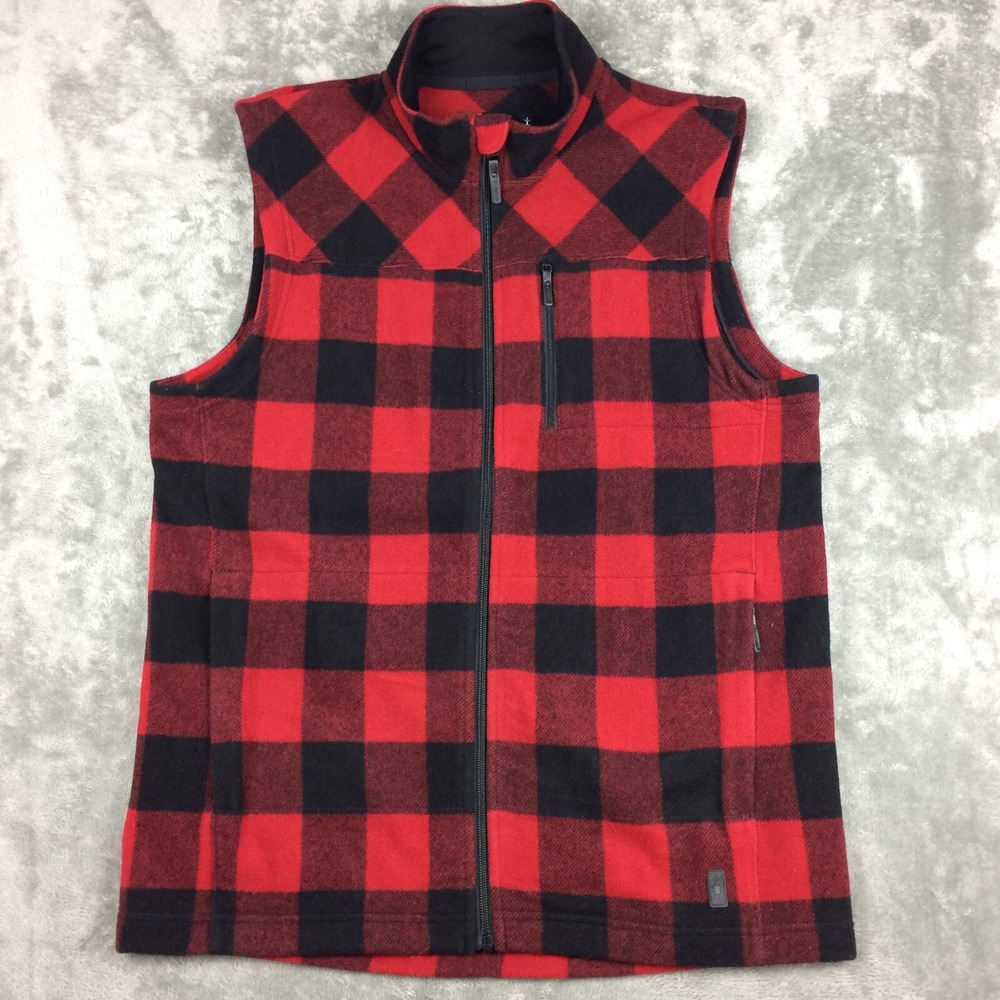 Smartwool Vest Mens Medium Full Zip Merino Anchor Line Buffalo Plaid‎ Outdoors